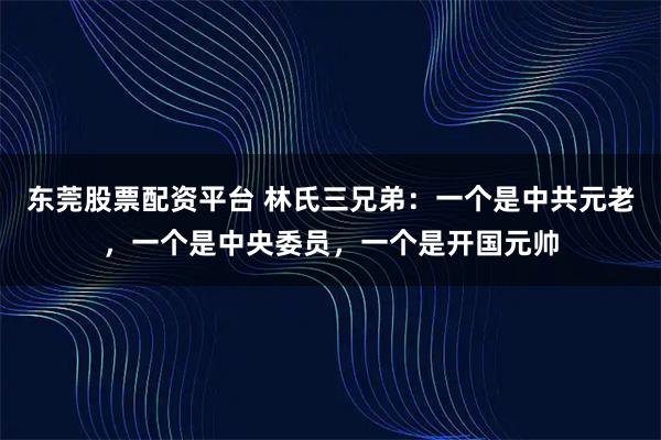 东莞股票配资平台 林氏三兄弟:一个是中共元老,一个是中央委员,一个是开国元帅